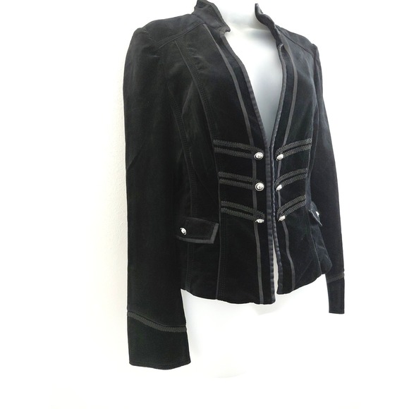 WHBM Velvet Blazer Jacket Womens 10 Black Military Luxury Goth Indy Retro Punk - Picture 2 of 15